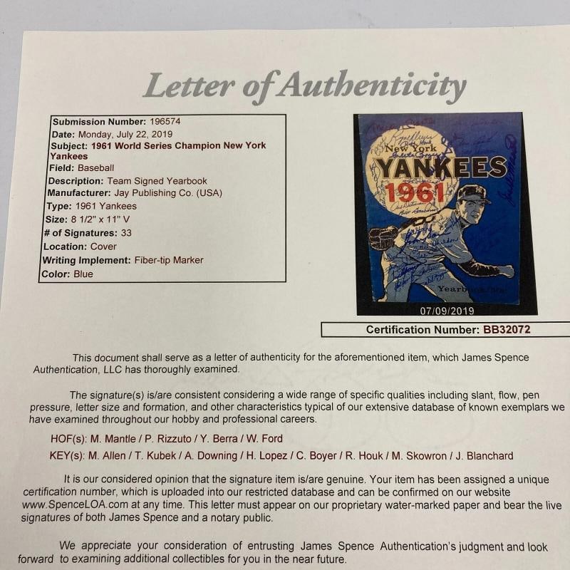 1961 World Champion New York Yankees Team Signed Yearbook w/ Mickey Mantle JSA - 4