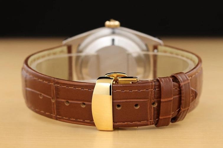 ROLEX MENS DATEJUST 16233 AQUA BLUE DIAL 18K GOLD STEEL WATCH w/ LEATHER BAND - 6