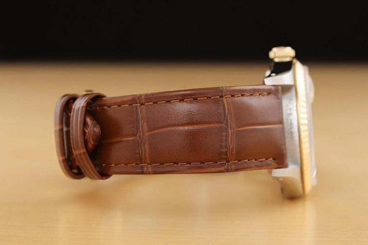 ROLEX MENS DATEJUST 16233 AQUA BLUE DIAL 18K GOLD STEEL WATCH w/ LEATHER BAND - 8