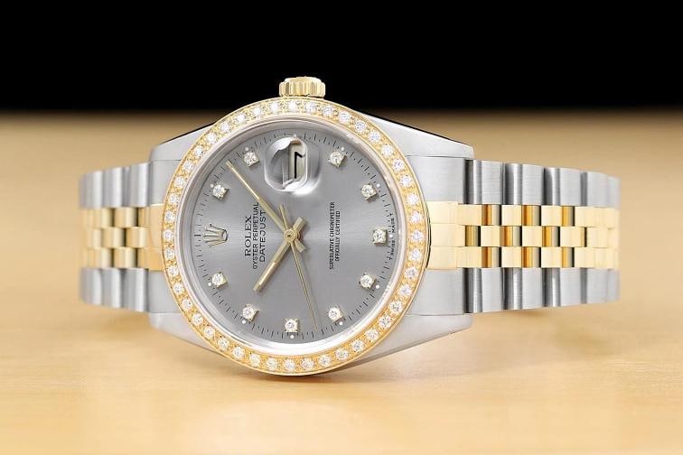 ROLEX DATEJUST 16233 GRAY FACTORY DIAMOND 18K YELLOW GOLD STEEL TWO TONE WATCH - 2