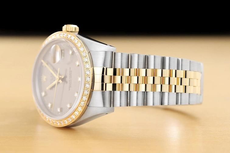 ROLEX DATEJUST 16233 GRAY FACTORY DIAMOND 18K YELLOW GOLD STEEL TWO TONE WATCH - 4