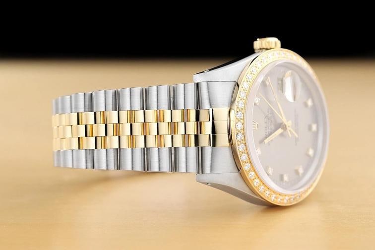 ROLEX DATEJUST 16233 GRAY FACTORY DIAMOND 18K YELLOW GOLD STEEL TWO TONE WATCH - 7