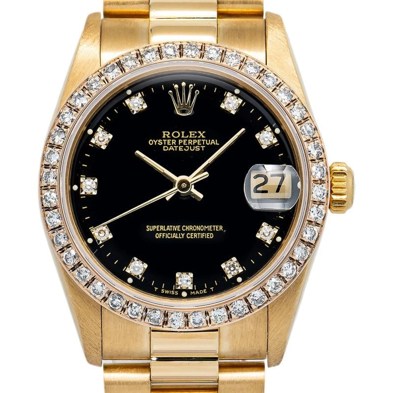 Rolex Datejust 68278 Midsize 18k YG President Black Diamond Dial & Bezel 31mm - 2