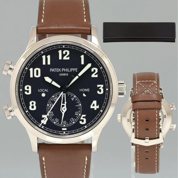 MINT 5524G Patek Philippe Blue Leather White Gold Travel Time 42mm Watch: Brand Patek Philippe Model Travel Time Complications Ref # 5524G Gender Men's Metal White Gold Case Size 42mm Wrist Size Will fit up to an 8" wrist Movement Patek Philippe Automatic Movement with