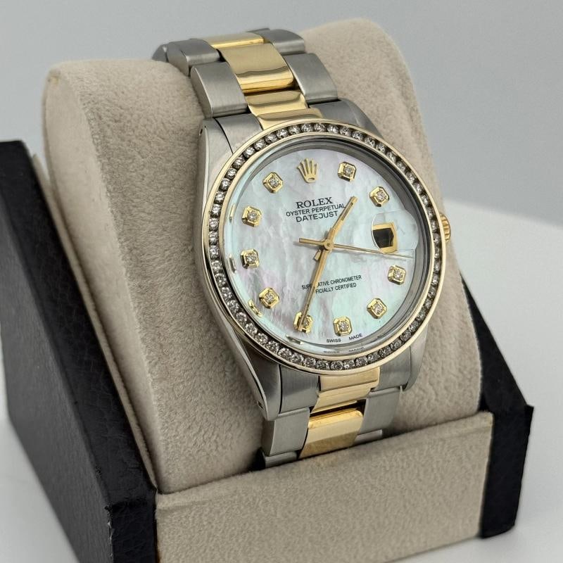 Rolex Datejust 16013 36mm MOP Diamond Dial Diamond Bezel 18K Yellow Gold Steel - 2