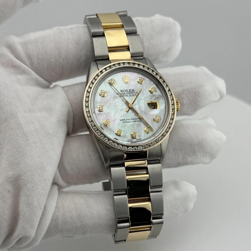 Rolex Datejust 16013 36mm MOP Diamond Dial Diamond Bezel 18K Yellow Gold Steel - 4