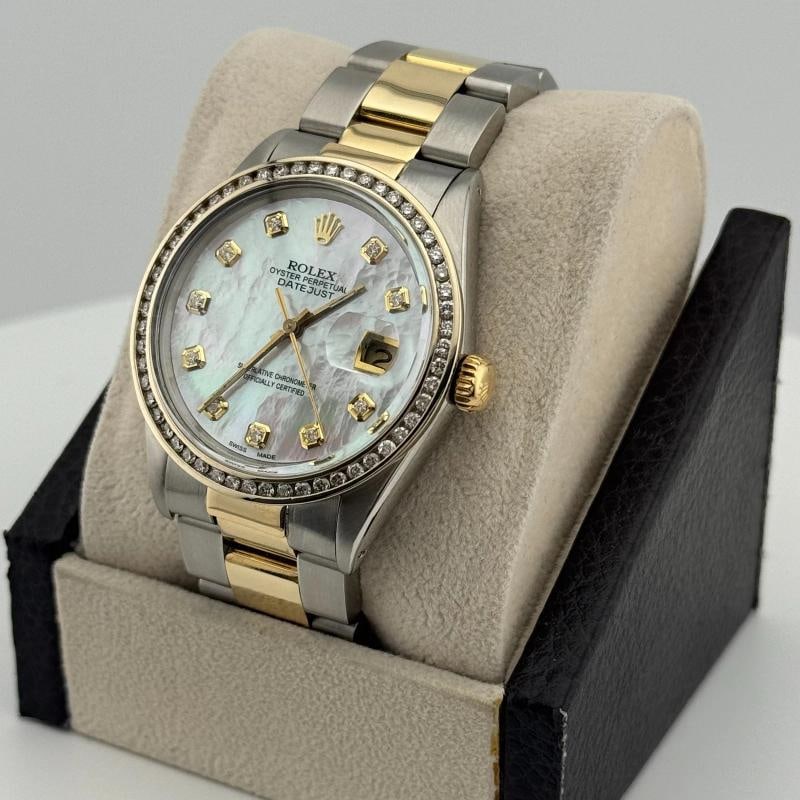 Rolex Datejust 16013 36mm MOP Diamond Dial Diamond Bezel 18K Yellow Gold Steel - 7