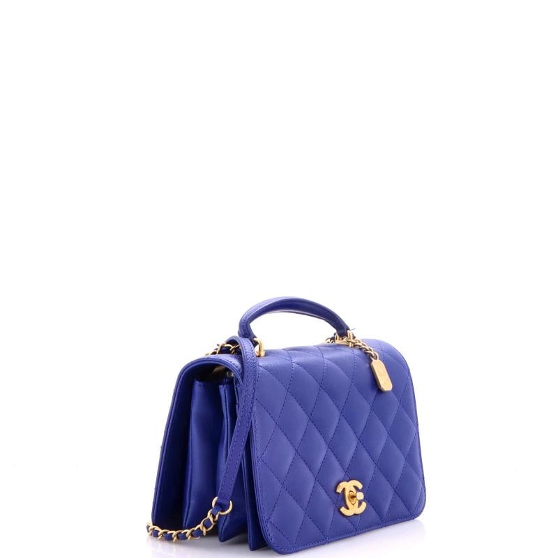 Chanel CC Top Handle Chain Full Flap Bag Quilted Caviar Small - 2