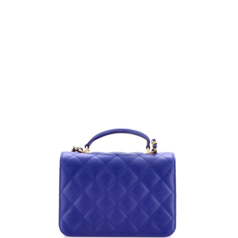 Chanel CC Top Handle Chain Full Flap Bag Quilted Caviar Small - 3