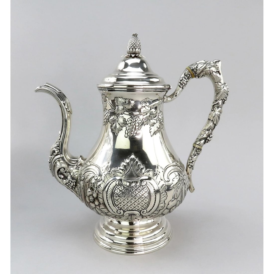 c1850 Fabulous American Coin Silver Large Hand Chased Coffee/Teapot 10 3/4" Tall (1 of 10)