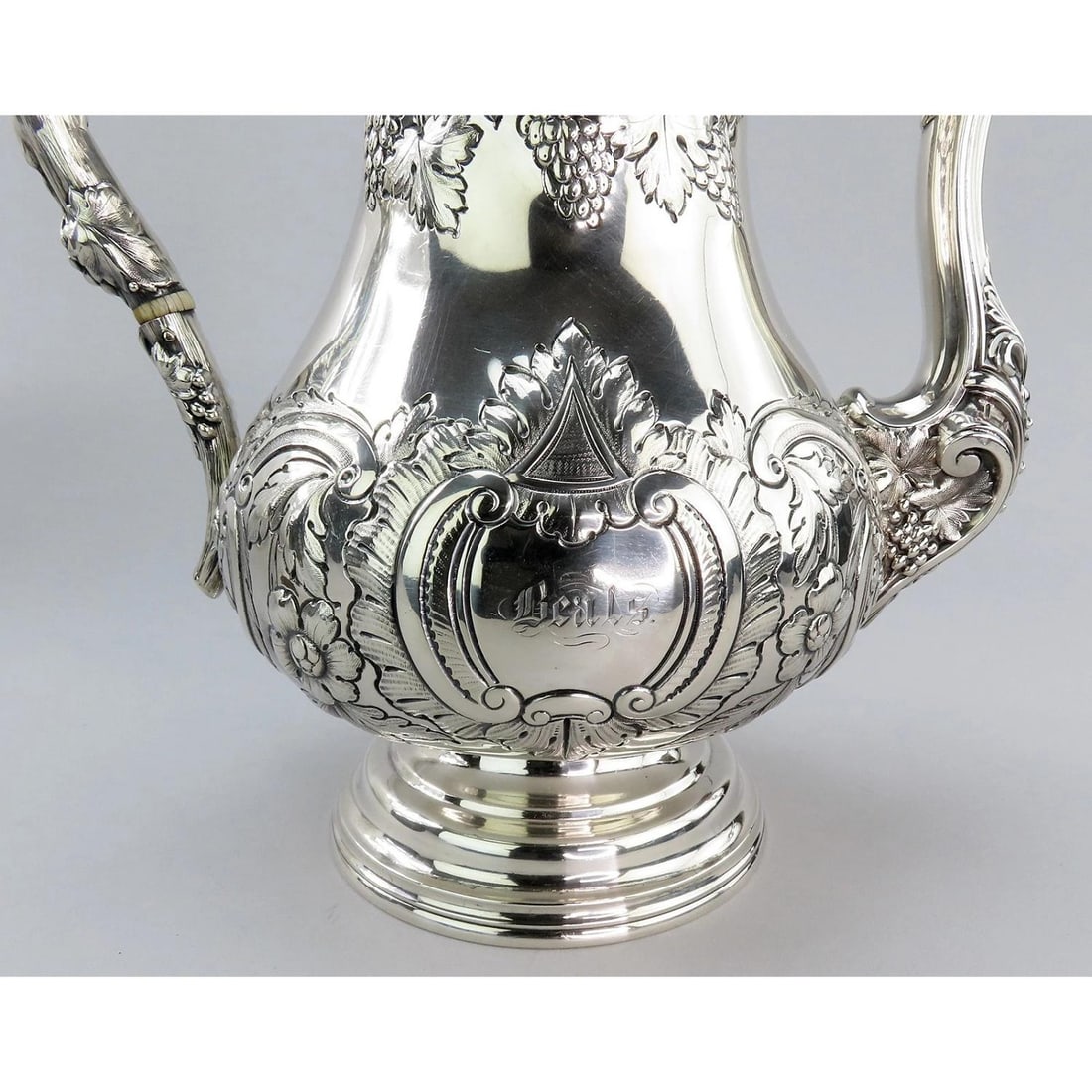 c1850 Fabulous American Coin Silver Large Hand Chased Coffee/Teapot 10 3/4" Tall - 4