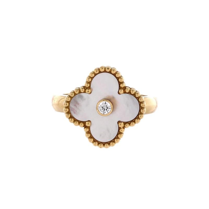 Van Cleef & Arpels Vintage Alhambra Ring 18K Yellow Gold with Mother of Pearl: Measurements: Size: 5.75 - 51, Width: 2.50 mm . Condition: Pre-owned - Good,Brand: Van Cleef & Arpels,Main Stone: Diamond,Metal: 18K Yellow Gold,Metal Purity: 18K,Ring Size: 5.75 - 51,Type: Ring,Color
