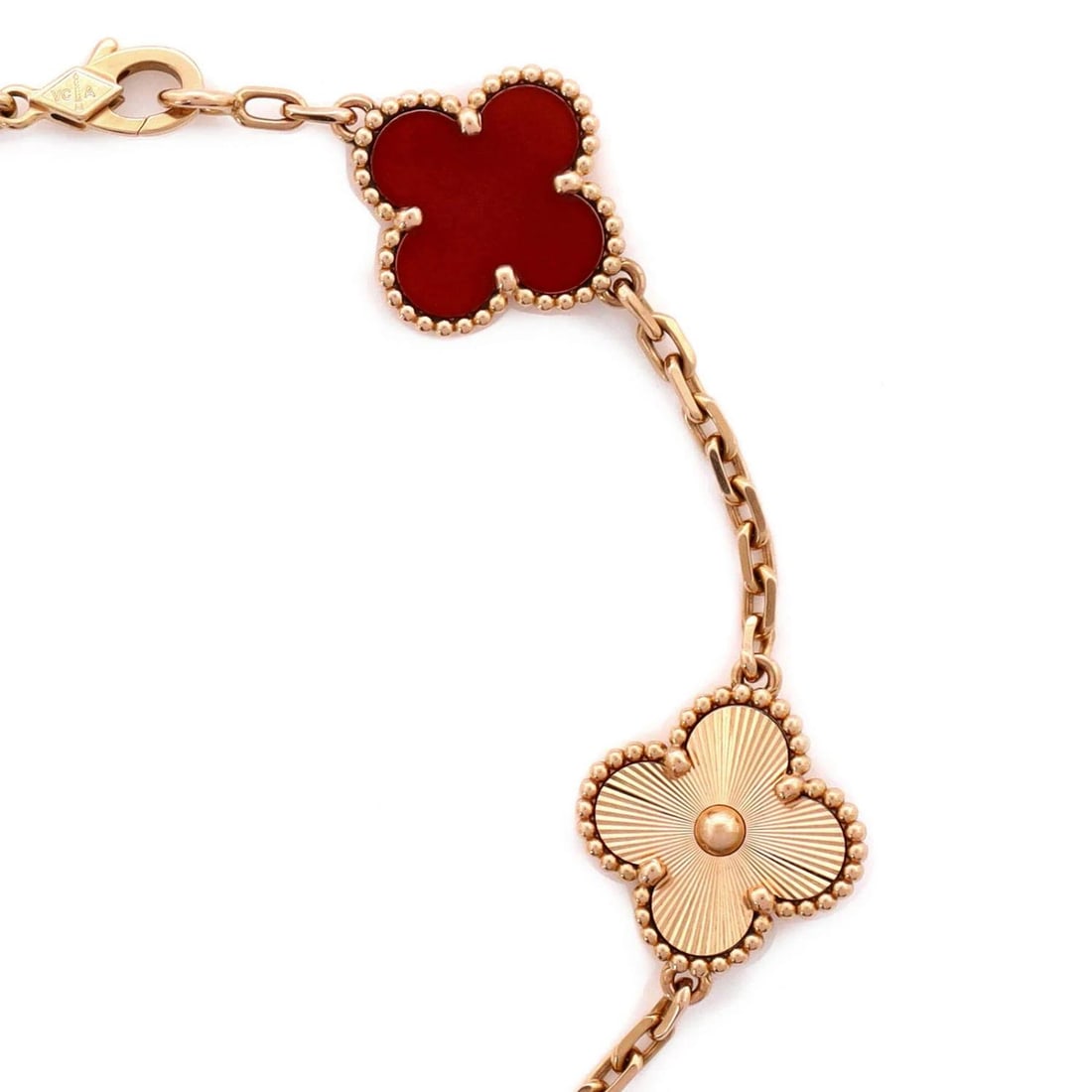 Van Cleef & Arpels Vintage Alhambra 5 Motifs Bracelet Guilloche 18K Rose Gold - 4