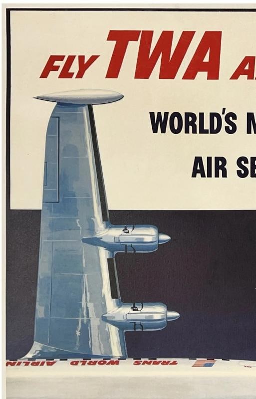 Original Vintage Poster FLY TWA AMBASSADOR Trans World Airline Travel Tourism OL - 2