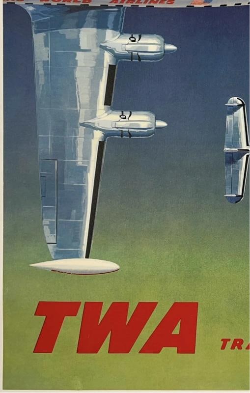 Original Vintage Poster FLY TWA AMBASSADOR Trans World Airline Travel Tourism OL - 4