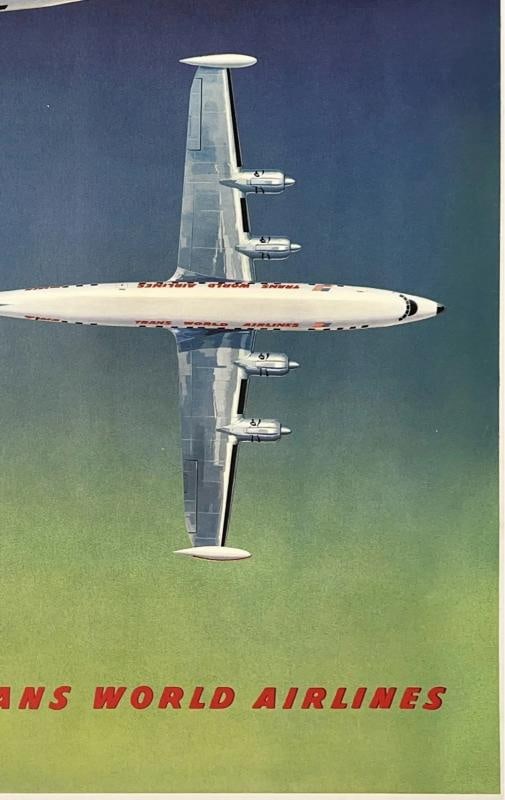 Original Vintage Poster FLY TWA AMBASSADOR Trans World Airline Travel Tourism OL - 5