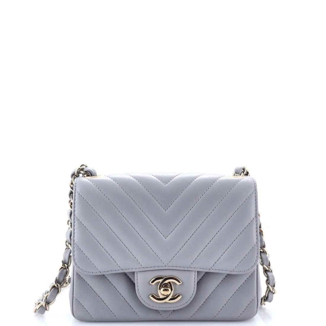 Chanel Square Classic Single Flap Bag Chevron Lambskin Mini (1 of 8)