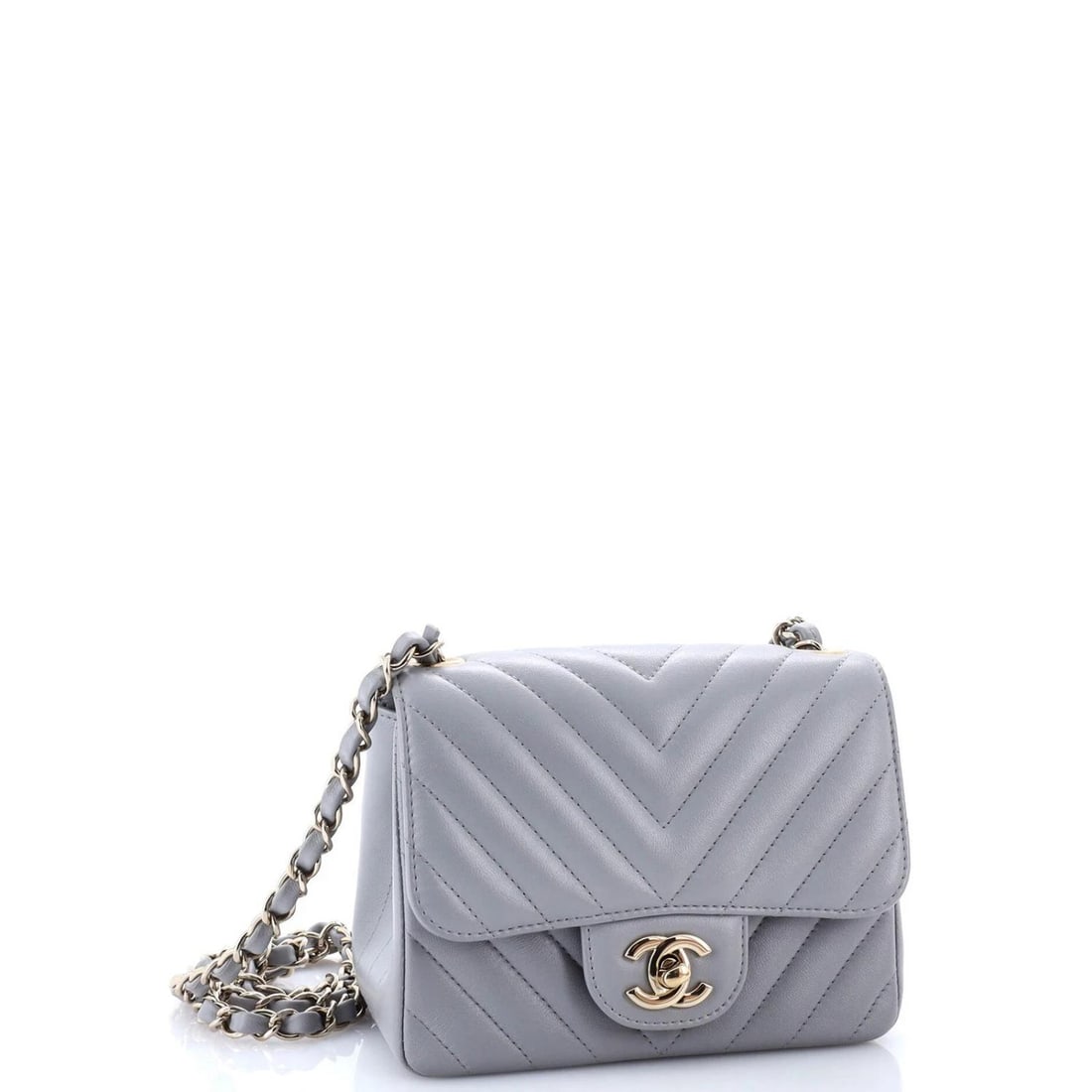 Chanel Square Classic Single Flap Bag Chevron Lambskin Mini - 3