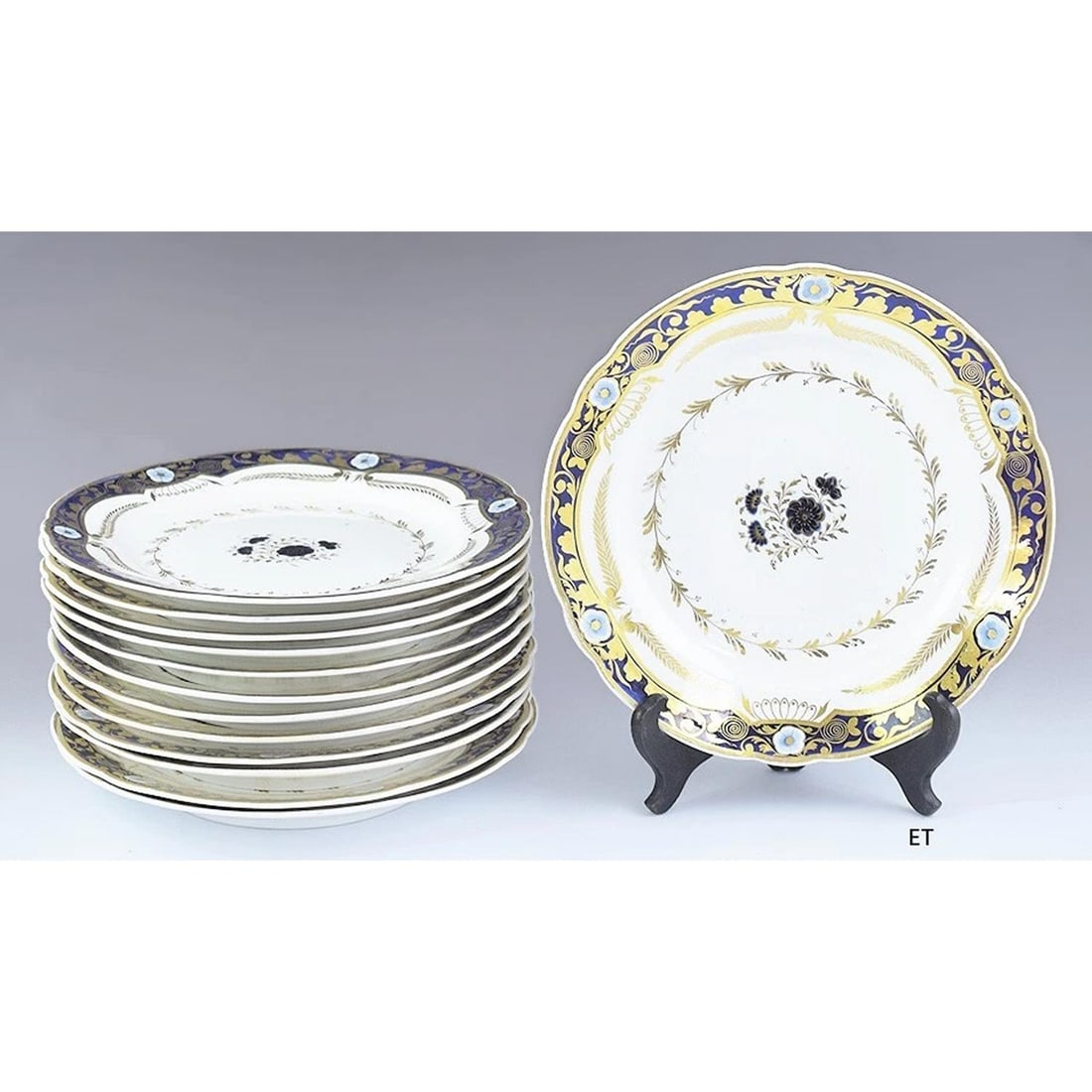 c1800-1825 Lovely set 13 Spode Cobalt Blue White & Gilt Dinner Plates (1 of 6)