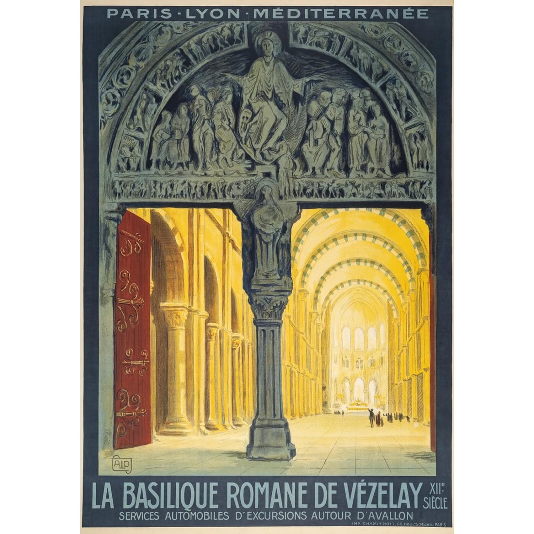 Original Poster, Roman Basilica Vezelay, Burgundy, Religion, Christ, 1920-: Condition: Used,Pays d'origine: France,Epoque: Retro (1900-1979),Dimensions: 75 x 105 cm,Impression: Couleur,"The"me: Tourisme Artiste : Alo (Charles Hallo) Titre : La Basilique Romane de Vezelay 