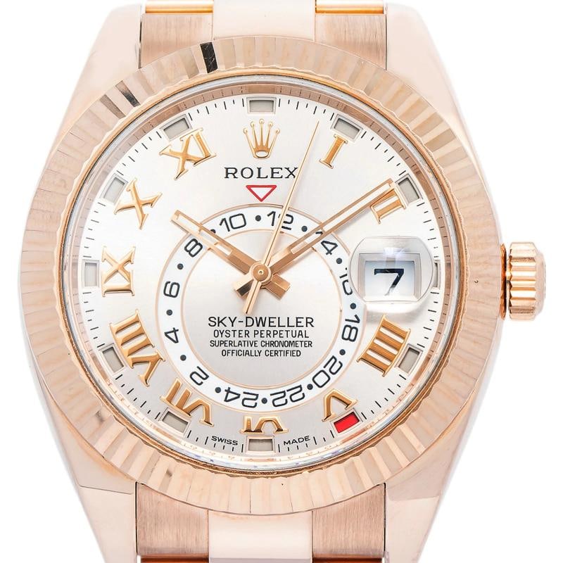 Rolex Sky-Dweller 326935 2017 Complete 18k RG Sundust Dial Auto Men's Watch 42mm: Case Size 42mm Wrist Fit 7.25 inches Box Yes Papers Yes(2017 Card) Condition "€ Used - Good Full Specifications Brand Rolex Customized No Serial # U7xxxxxx Gender Men Band Material 18k