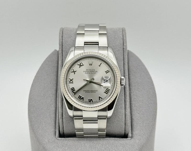 Rolex Datejust 116234 36mm Silver Roman Dial 18k Gold Bezel Stainless Steel (1 of 8)