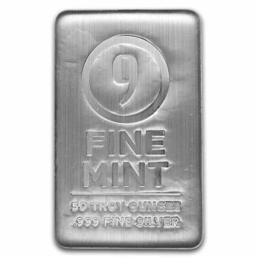 50 oz Cast-Poured Silver Bar - 9Fine Mint (1 of 3)