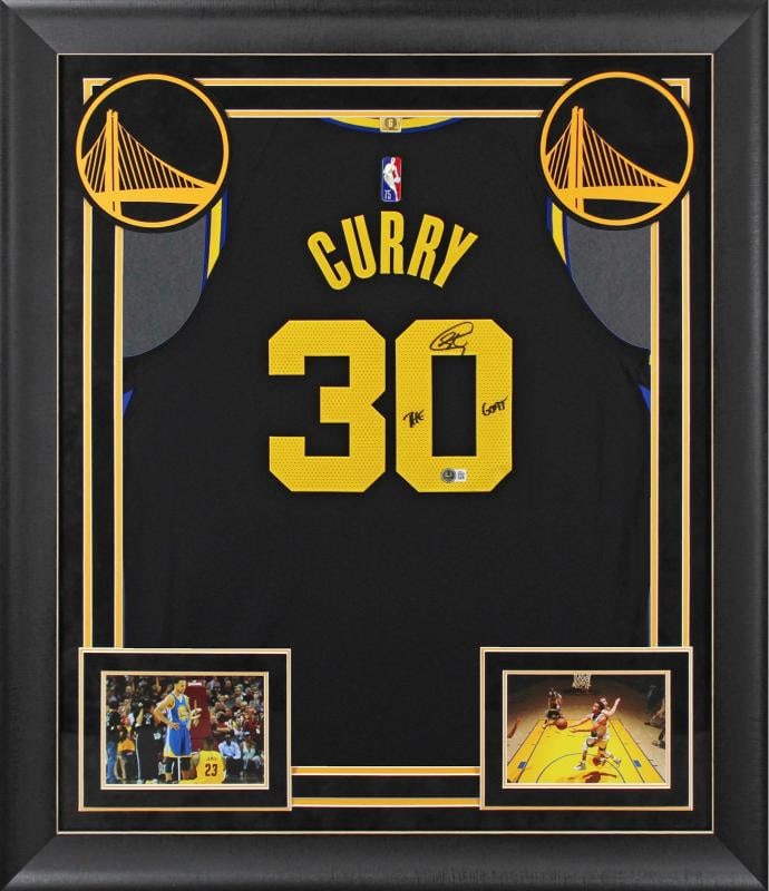 Stephen Curry "Goat" Signed '21 Black Nike City Ed Authentic Framed Jersey BAS (1 of 2)