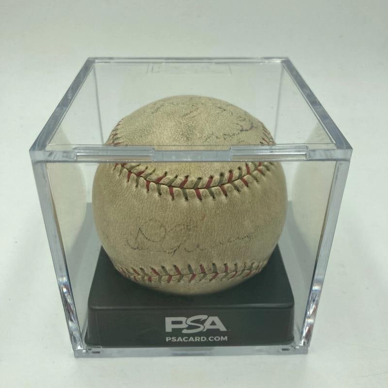 Lou Gehrig 1937 New York Yankees World Series Champs Team Signed Baseball PSA: Signatures include Hall of Famers Lou Gehrig (a desirable sweet spot scripting), Bill Dickey, Joe McCarthy, Joe DiMaggio, Tony Lazzeri, Lefty Gomez, and Earle Combs, as well as Johnny Murphy and