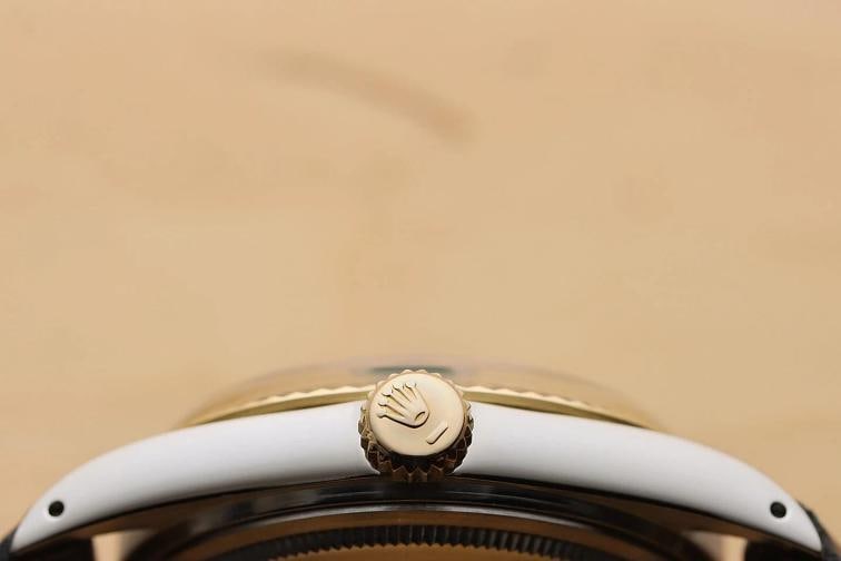 ROLEX DATEJUST 16013 GREEN 18K GOLD STEEL TWO-TONE WATCH w/ BLACK LEATHER STRAP - 9