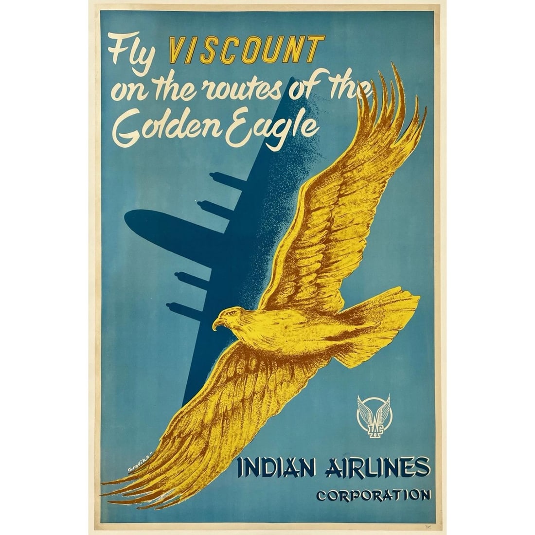 Original Vintage Poster INDIAN AIRLINES VISCOUNT Airline Travel Tourism LINEN: Condition: Used,Type: Poster,Country of Origin: India Condition: Good * (linen backed; restored edge and corner wear, tears, creasing, crinkling, and areas of loss; some surface scratches/smudges/abra