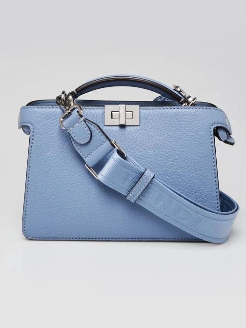 Fendi Blue Pebbled Leather Small Peekaboo Iseeu XCross Satchel Bag 7VA582 (1 of 12)