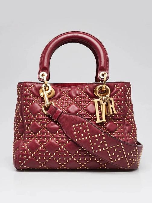 Christian Dior Dark Red Suppled Leather Studded Medium Lady Dior Bag (1 of 12)