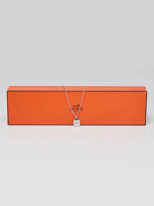 Hermes 18k White Gold and Diamond Kelly Pendant Necklace - 2