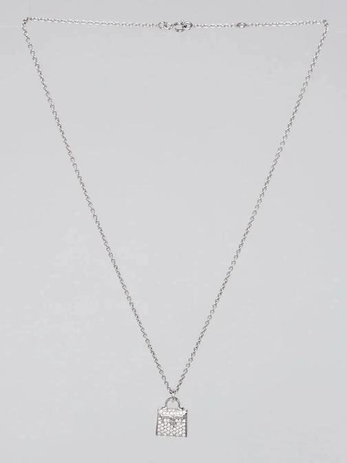 Hermes 18k White Gold and Diamond Kelly Pendant Necklace - 3