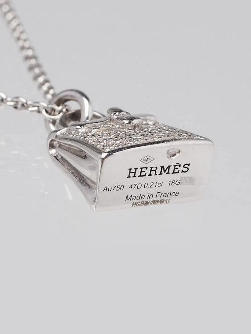 Hermes 18k White Gold and Diamond Kelly Pendant Necklace - 4