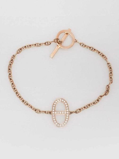 Hermes 18k Rose Gold and Diamond Chaine d'Ancre Contour Bracelet Size SH (1 of 4)