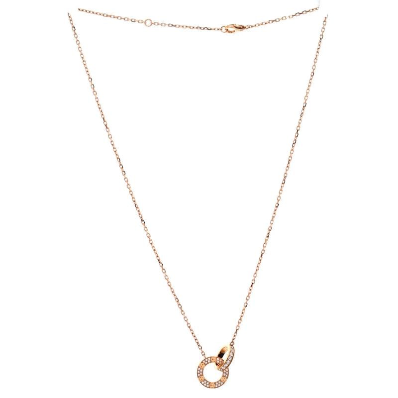 Cartier Love Interlocking Pave Necklace 18K Rose Gold and Diamonds - 3