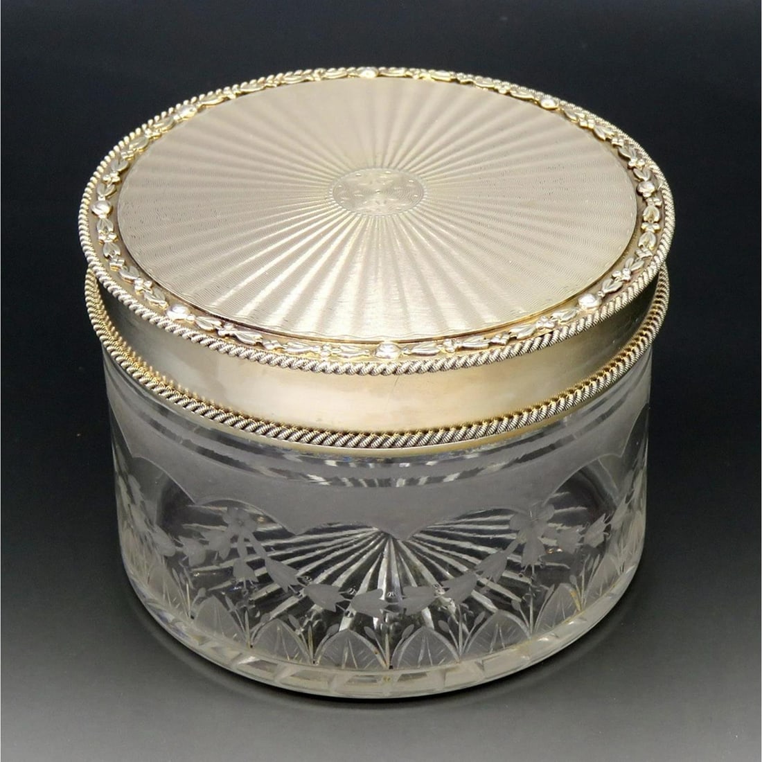 Antique 1927 English Gold Sterling Silver Glass Vanity Dresser Powder Jar Box: Condition: Used: An item that has been used previously. See the seller' listing for full details and description of any imperfections. ,Country of Origin: England,Year Made: 1920s Presented is an anti