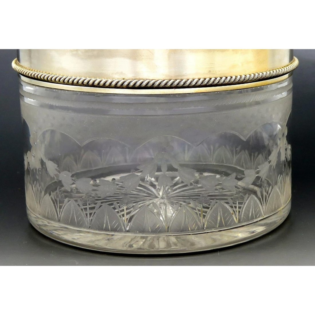 Antique 1927 English Gold Sterling Silver Glass Vanity Dresser Powder Jar Box - 4