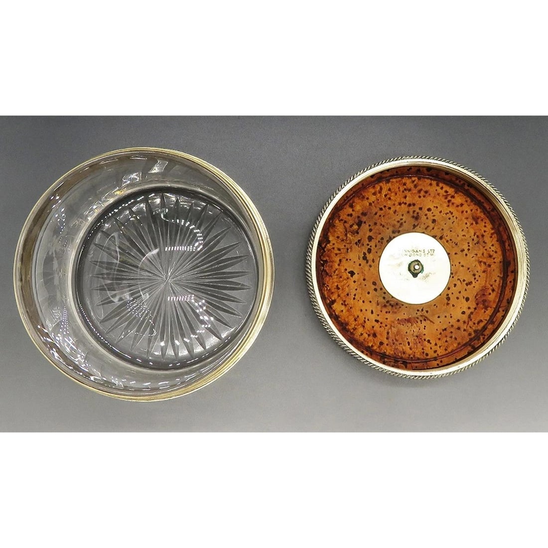 Antique 1927 English Gold Sterling Silver Glass Vanity Dresser Powder Jar Box - 5