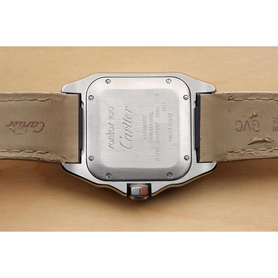 CARTIER UNISEX SANTOS 100 W20126X8 33MM WHITE ROMAN DIAL STEEL LEATHER WATCH - 10