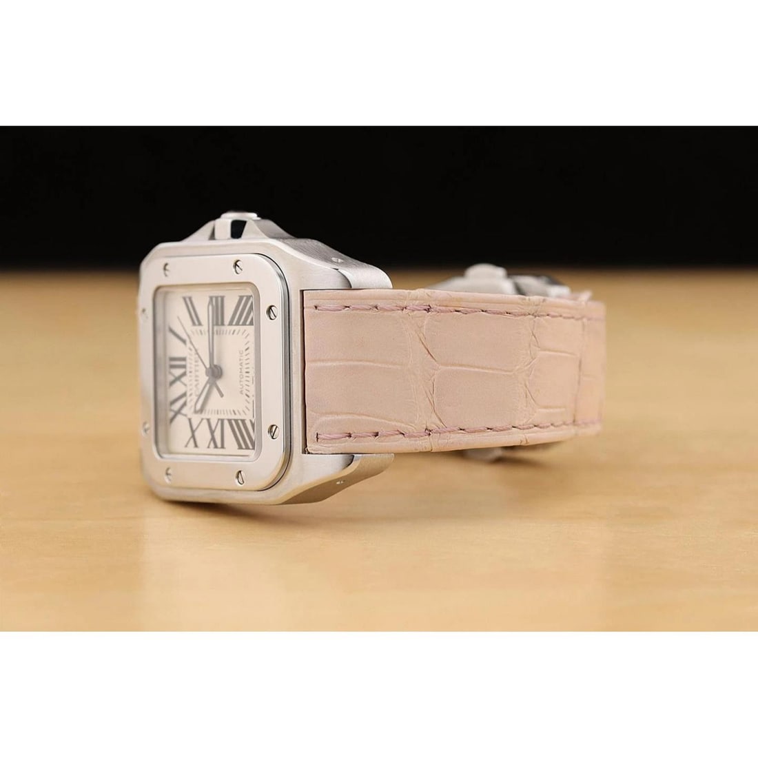 CARTIER UNISEX SANTOS 100 W20126X8 33MM WHITE ROMAN DIAL STEEL LEATHER WATCH - 4