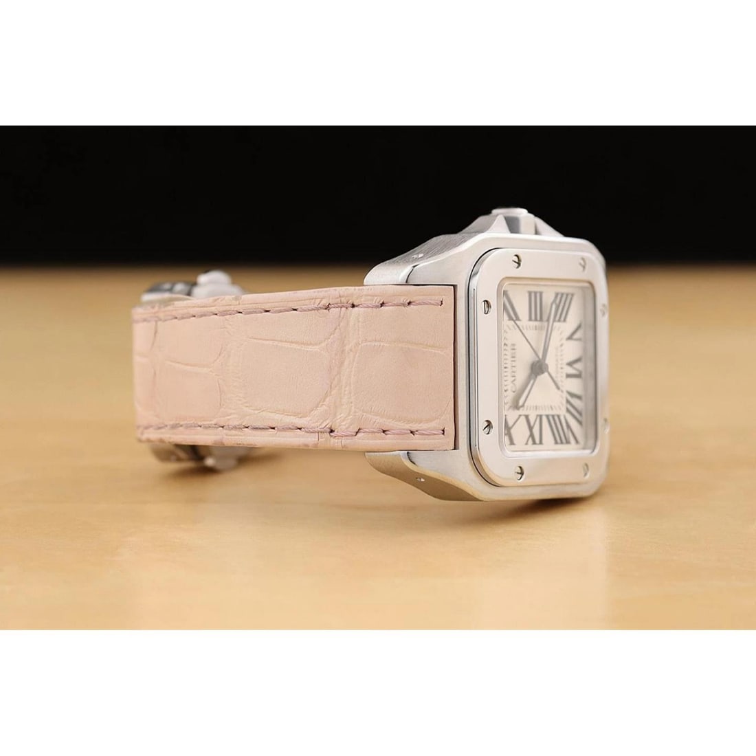 CARTIER UNISEX SANTOS 100 W20126X8 33MM WHITE ROMAN DIAL STEEL LEATHER WATCH - 7