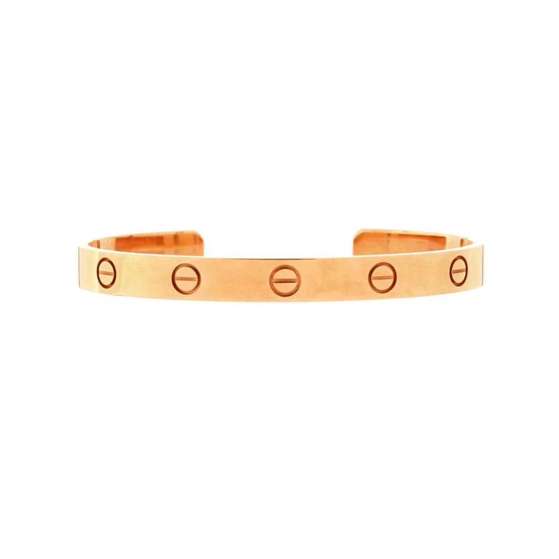Cartier Love Cuff Bracelet 18K Rose Gold: Condition: Pre-owned - Good,Brand: Cartier,Main Stone: Unknown,Metal: 18K Rose Gold,Metal Purity: 18K,Style: Cuff,Type: Bracelet,Color: Rose Gold,Material: 18K Rose Gold Condition: Great. Minor wear t