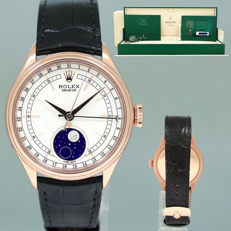 MINT 2020 PAPERS Rolex Cellini Moonphase White Rose Gold 39mm Leather 50535 (1 of 7)
