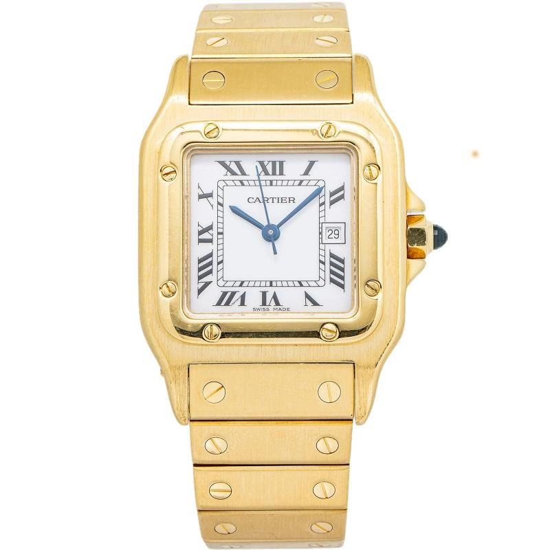 Cartier Santos Carre 2960 W25014B9 Vintage Auto 18K Gold White Dial Watch 29mm (1 of 6)