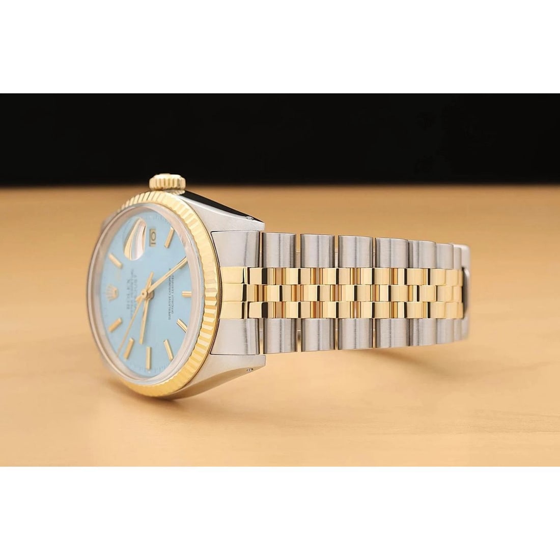 ROLEX MENS DATEJUST 16013 AQUA BLUE DIAL 18K YELLOW GOLD STAINLESS STEEL WATCH - 4