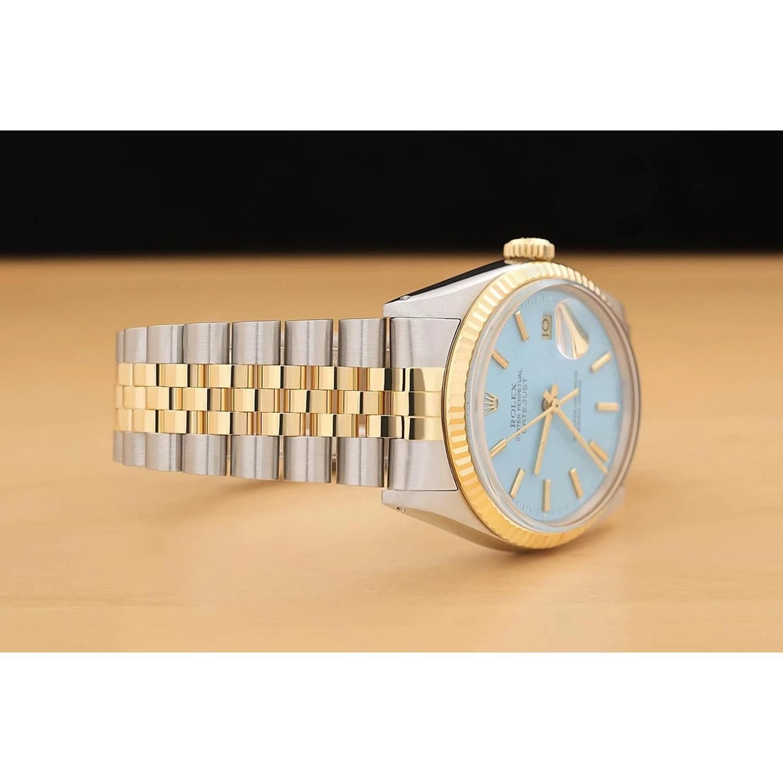 ROLEX MENS DATEJUST 16013 AQUA BLUE DIAL 18K YELLOW GOLD STAINLESS STEEL WATCH - 7
