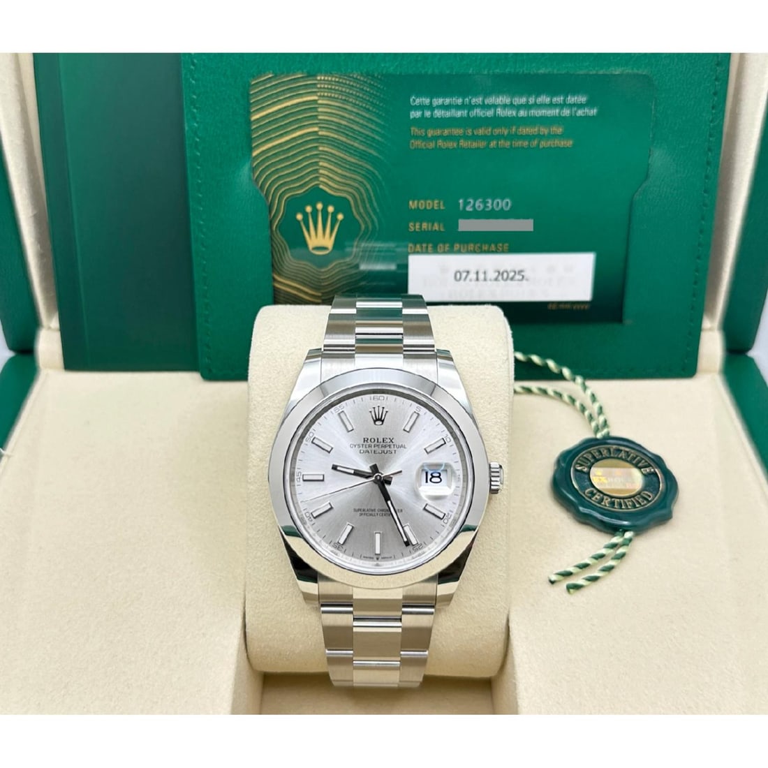 2025 NEW Rolex Datejust 41 126300 41mm Silver Dial Stainless Steel Box Paper: Condition: New with box and papers: This item is brand new and has never been worn. It still has the original packaging. ,Bezel Color: Silver,Indices: Stick Indexes,Year Manufactured: